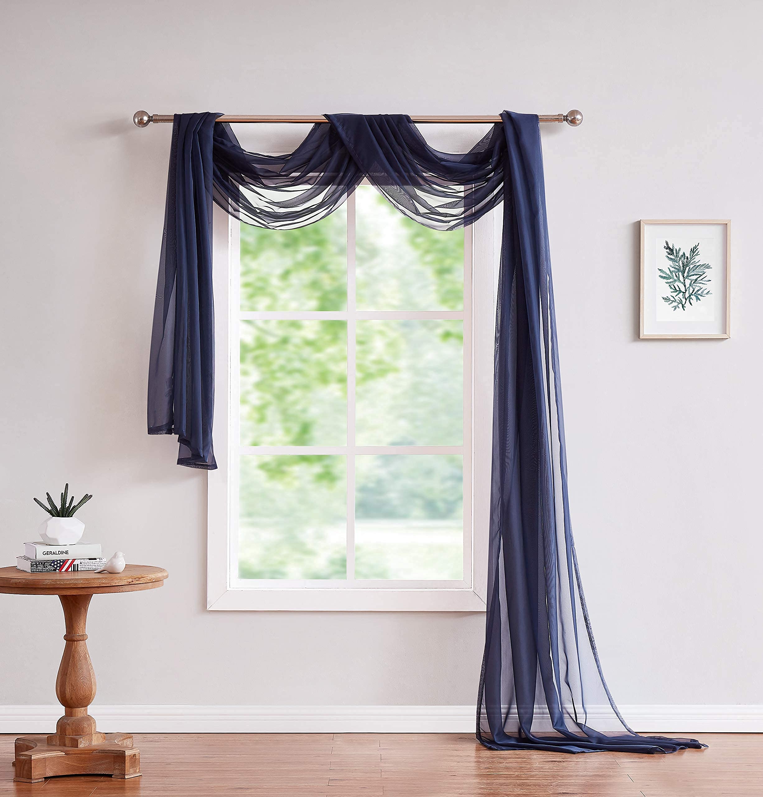 LinenZone Navy Window Scarf Valance in 216 Inch Size. Use Window Scarves as Canopy Bed or Backdrop Curtains, Curtain Scarf, or Sheer Fabric for Draping. (Amazing 55 x 216, Navy)