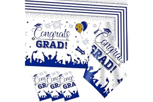 DUAIAI Graduation Decorations Class of 2024, 3 Pack Large Size Plastic Graduation Tablecloth, 54"x108" Congrats Grad Graduation Party Table Cover Decorations for Class of 2024- Blue