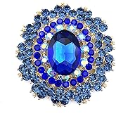 YOQUCOL Vintage Blue Cubic Zirconia Crystal Rhinestone Sunflower-shaped Wreath Brooch Pin for Women Golden Tone