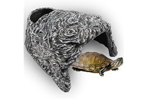 PUEUTU Extra Large Reptile Hide Cave, Resin Rock Habitat Decor, Basking Platform for Terrarium & Aquarium, Oversize Hideout for Bearded Dragons, Lizards, Snakes, Turtles (10.23" L x 9.44" W x 5.7" H)