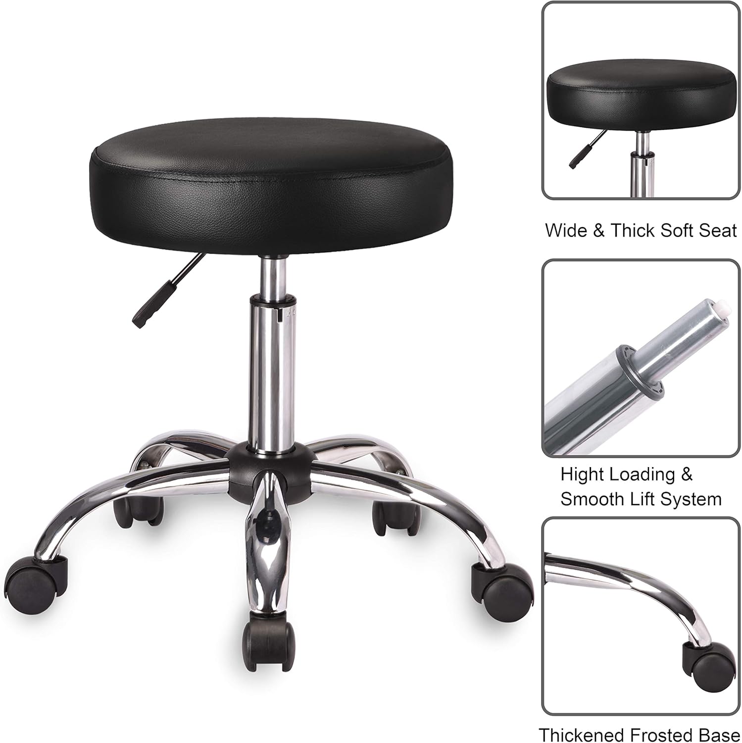 Amolife Multi-Purpose Hydraulic Adjustable Round Drafting Chair Rolling Swivel Stool with Wheels and Soft Padding for Home Office Beauty Barber Salon Medical Tattoo Vanity Massage Facial Spa in Black: Beauty