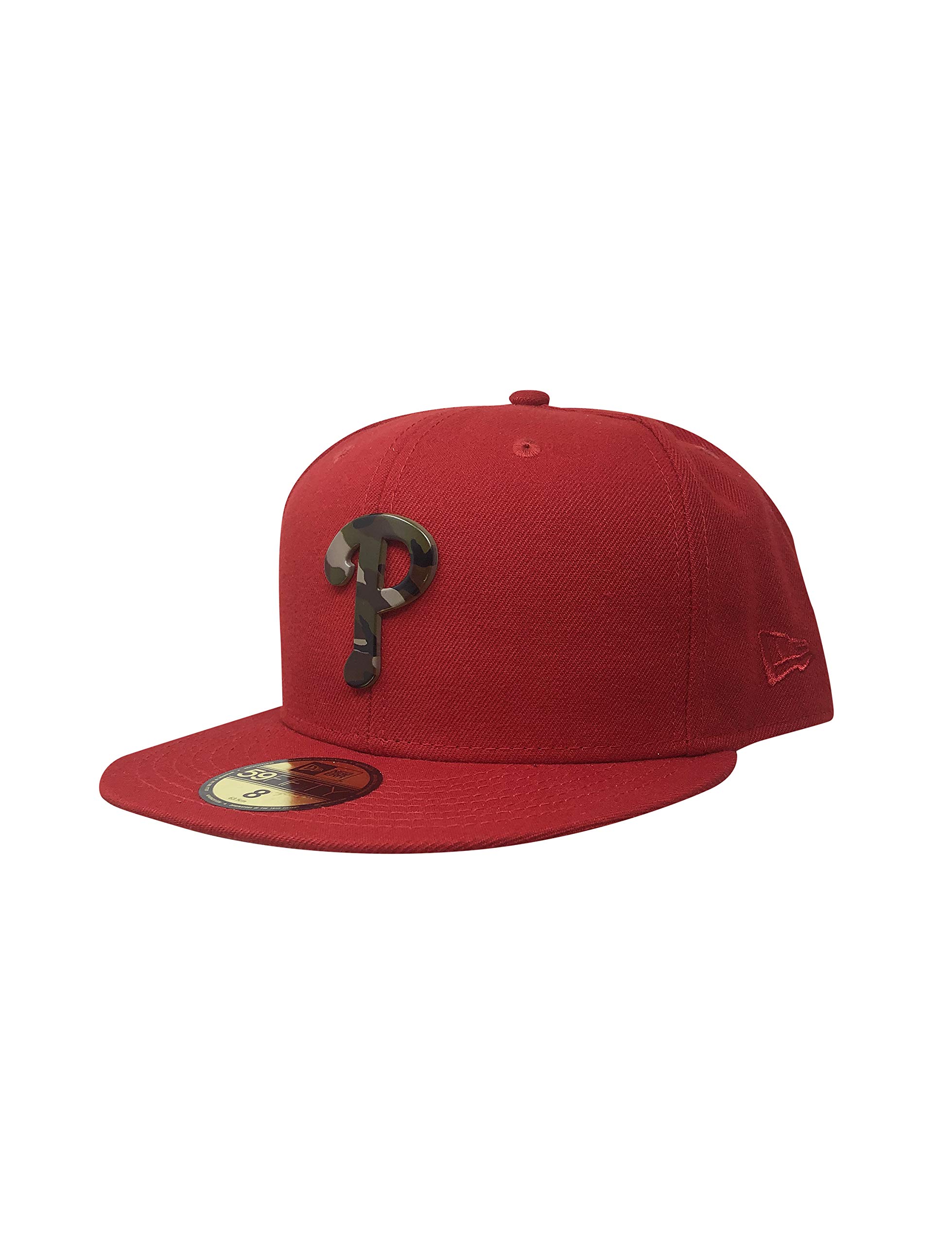 New Era Philadelphia Phillies 59Fifty Fitted Hat MLB Flat Bill Baseball Caps 5950 (8, Red Camo Cappe