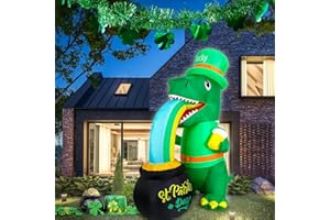 MiniInflat 6 ft St. Patricks Day Outdoor Inflatables Giant Inflatable Dinosaur with LED Lights Irish Day Blow up Outdoor Decorations for Patricks Day Party Yard Garden Lawn Home