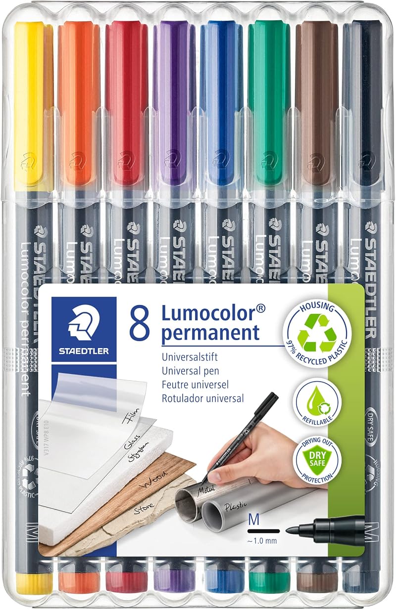 Staedtler 317 WP8 Lumocolor Permanent Pen Medium 1.0mm Assorted 8 Pack
