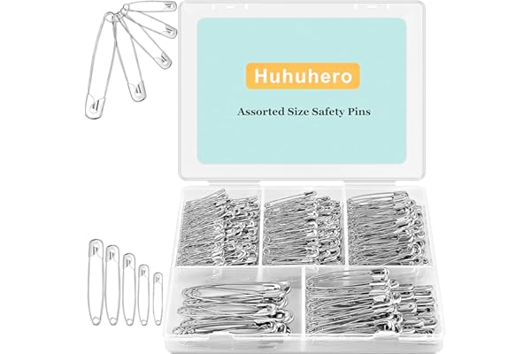 340 Pack Safety Pins Assorted, 5 Different Sizes Small and Large Safety Pins, Safety Pins for Clothes Pins Sewing, Nickel Plated Steel Safety Pin Bulk, Arts and Crafts Supplies (Silver)