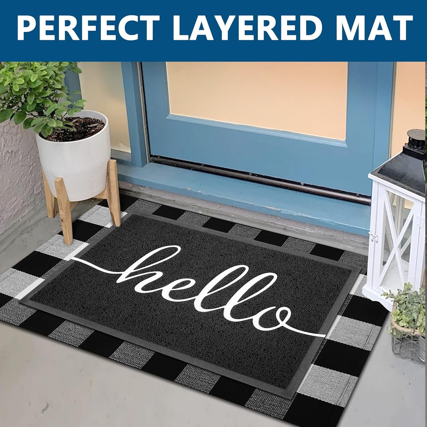 Condition photo showing New/Like New for earthall funny hello mats outside/inside 59"x24", front door mat outdoor entrance, indoor outdoor ma