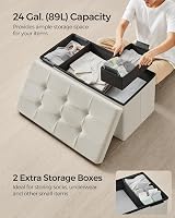 SONGMICS Storage Ottoman Foldable Foot Stool 38x76x38 cm Cream White LSF247W51 view 6