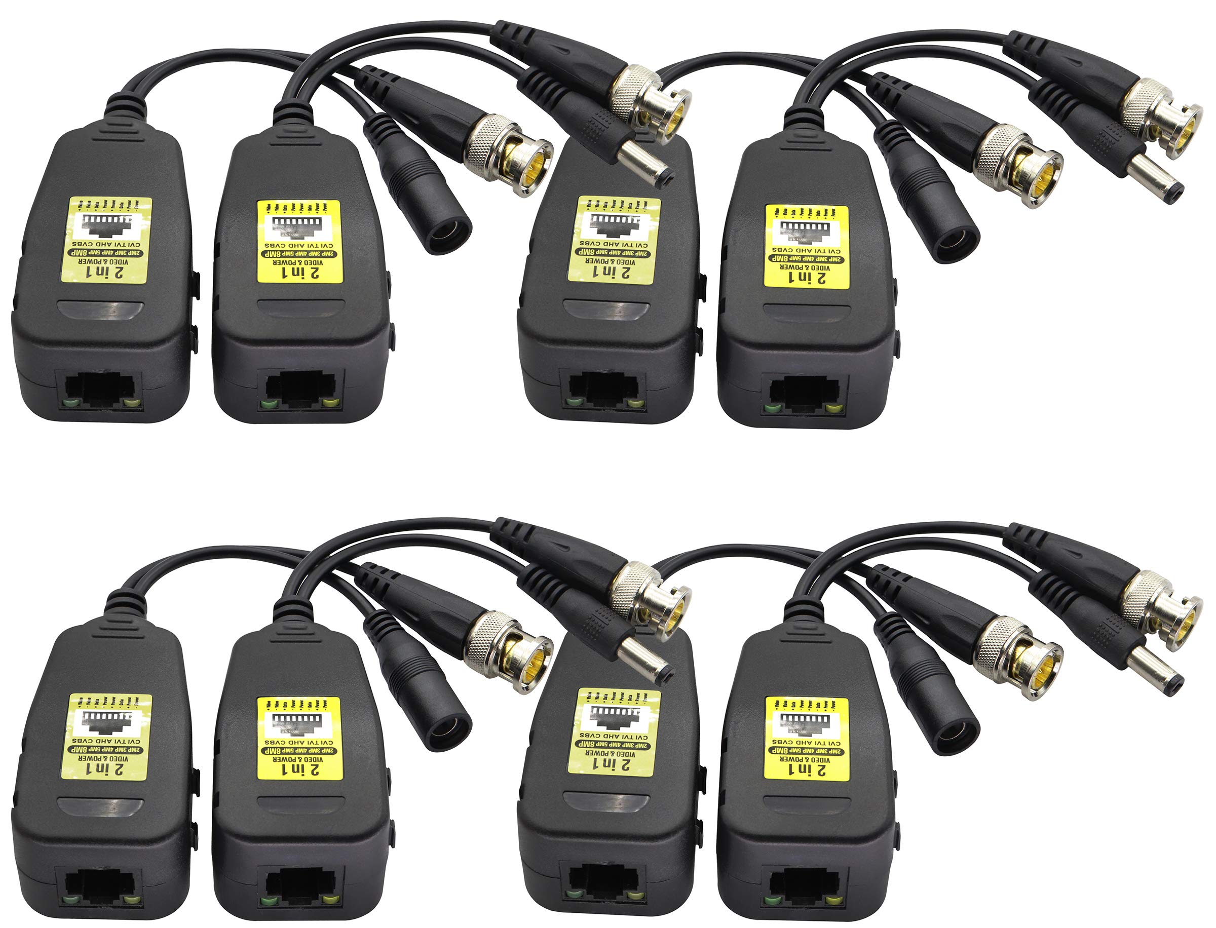 AAOTOKK Power Video DC BNC to Cat5 RJ45 Network Transceiver HDCVI/TVI/AHD/CVBS,with DC Connector,for 720P 960P 1080P 3MP 4MP 5MP 8MP CCTV Safety DVR Monitoring Camera System(18cm/4-pairs)