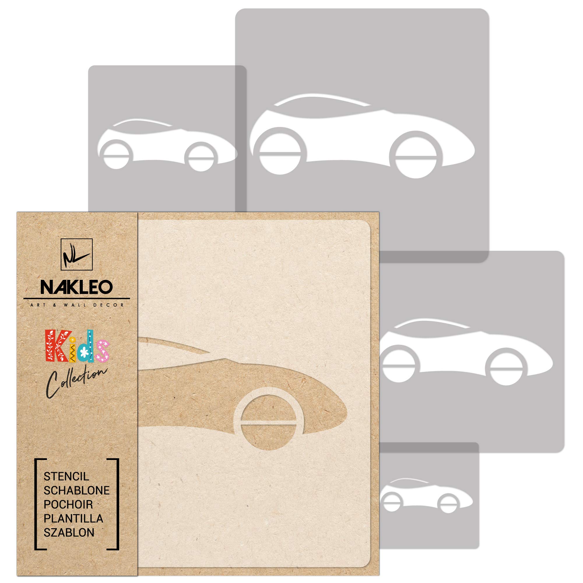 NAKLEO Painting Stencils Set for Nursery Room, 5 Pcs Templates 9x9 to 34x34cm Car Automobile Motorcar, Plastic and Reusable Drawing Stencils, Decor, Craft DIY Wall Furniture