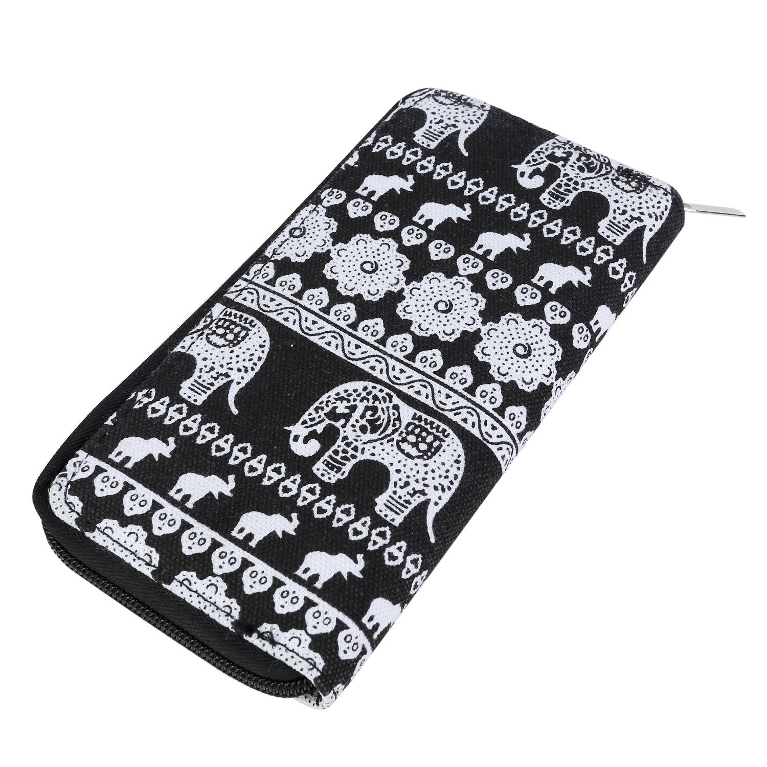 DonDon Women’s Purse Pattern Elephants Black White