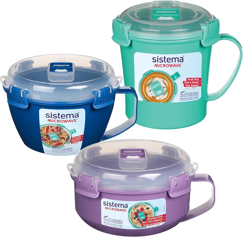 Sistema Microwave Containers Set 3 Porridge Soup Noodle BPA-Free NZ Made