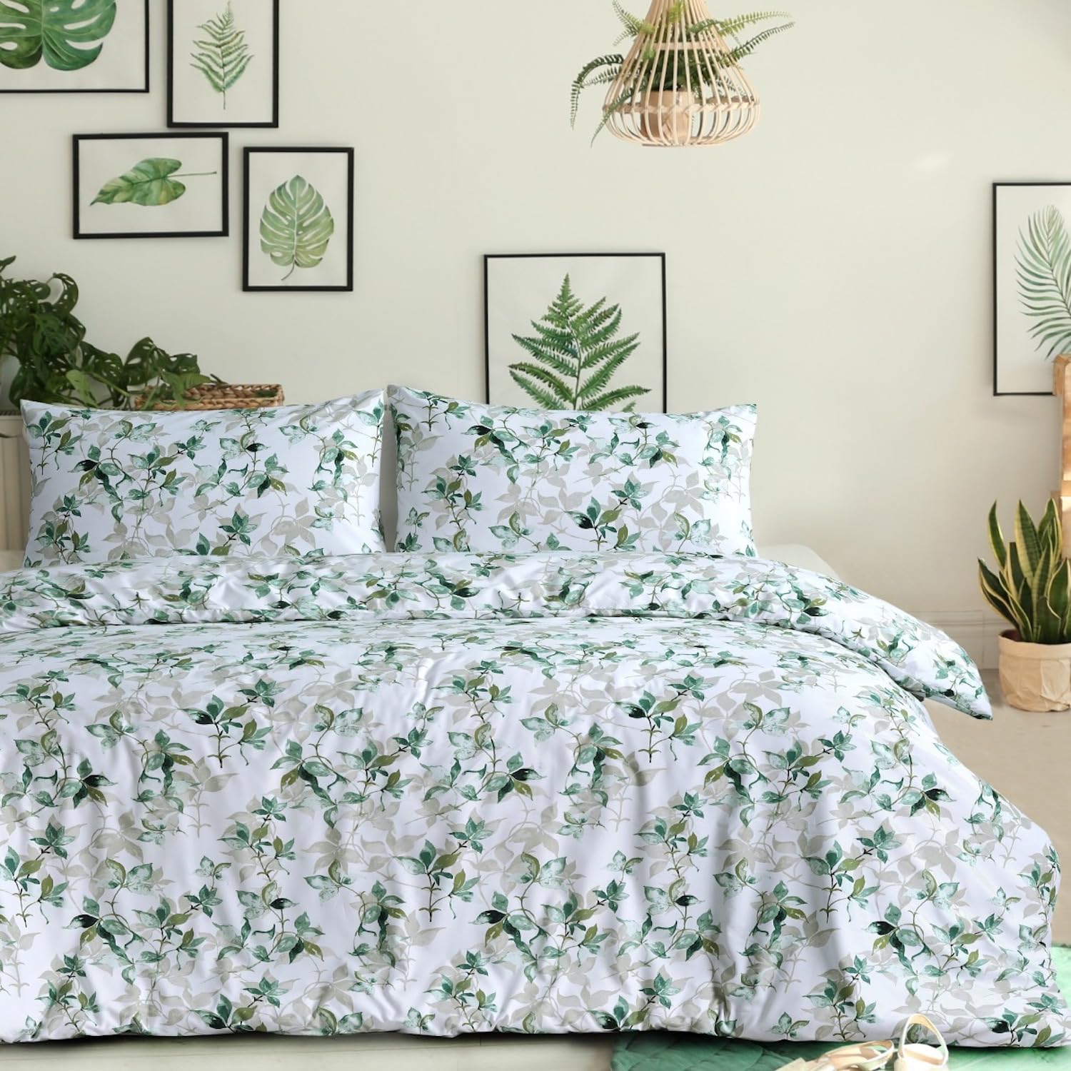Bronwen Mathews Single Duvet Cover Sets - Soft Brushed Microfiber Printed Duvet Cover Sets, Lightweight Breathable Duvet Cover Single Size Bedding Set with Pillowcases (Water Leaves, Single)
