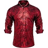 DiBanGu Mens Paisley Dress Shirt Luxury Printed Long Sleeve Button Down Shirts Regular Fit Shiny Shirts for Wedding Prom