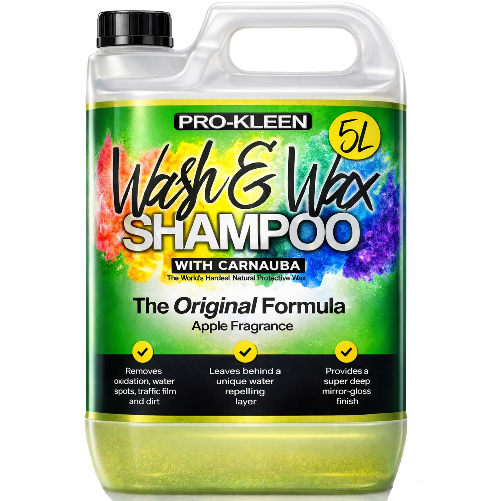 5 Litres Pro-Kleen Carnauba Wash and Wax Shampoo (Green - Apple Fragrance)