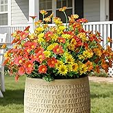 alyptus Faux Flowers Outdoor Artificial Flowers – 12 Bundles UV Resistant Fake Flowers for Spring Summer Planter Porch Patio Yard Garden Decoration(Red 5, Orange 5, Yellow 2)