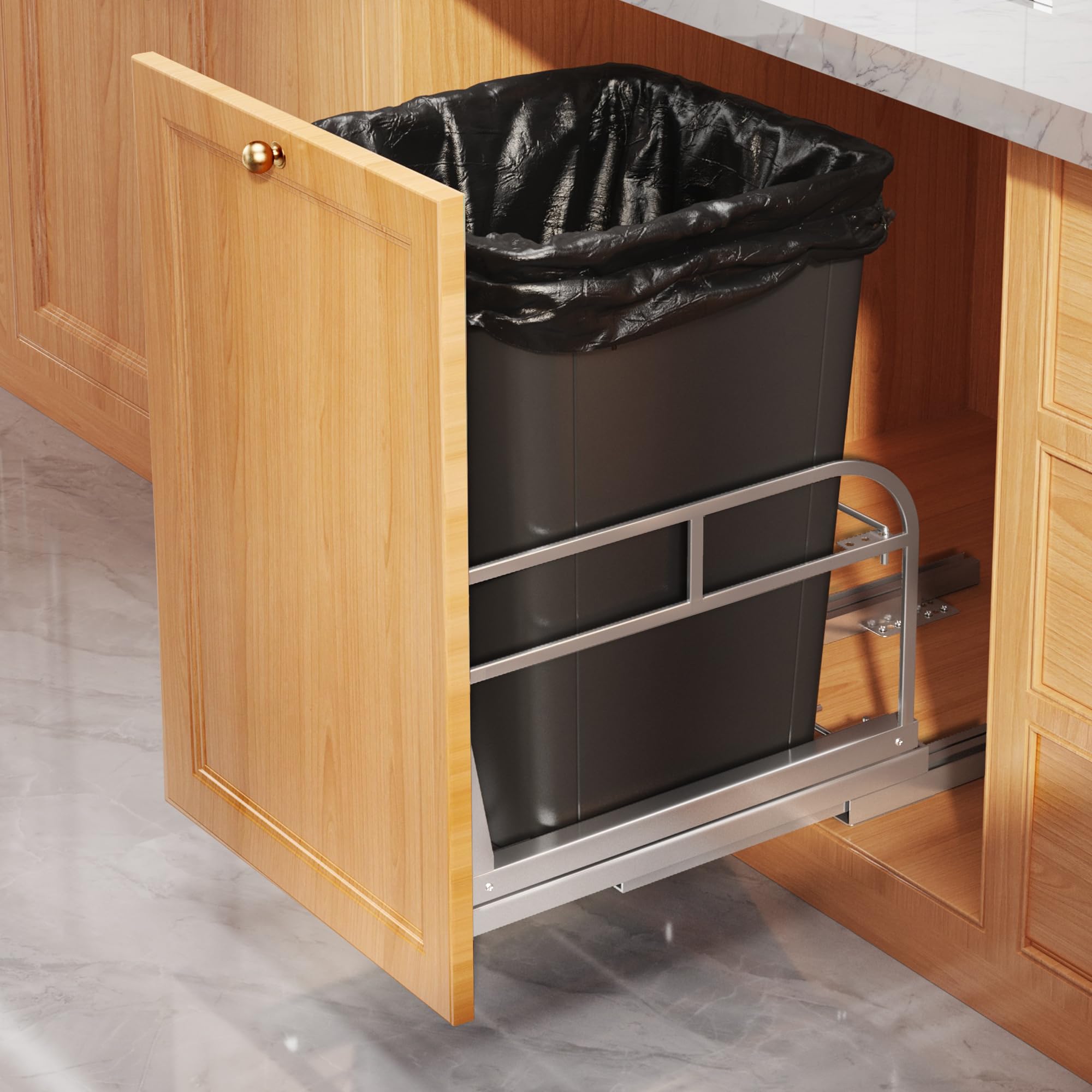 View of Biboraya 40 QT Pull Out Trash Can Under Cabinet with Soft-Close Slides ...