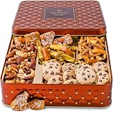 Caramels and Nut Sweet and Savory Gift Basket for Dad, Men, Women, Parties | Gourmet Holiday Snack Tin Box | Churro Cinnamon and Sugar Pretzels | Sea Salt Caramels and Brittle| Bonnie &amp; Pop