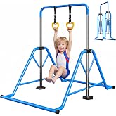 Expandable Gymnastics Bars 45''-61'' with Side Support Bars for Kids | 300lb capacity ages 5-13 enhanced stability 5-level adjustable foldable Pink
