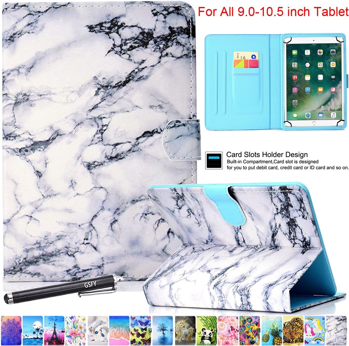 Universal Case for 9-10.5 Inch Tablet, Newshine PU Leather Stand Folio Case for New iPad 9.7 2017/2018, Galaxy Tab S2/S3 9.7, Amazon Kindle Fire HD 10 and Other 9.7 10.1 10.5 Models - New Marble