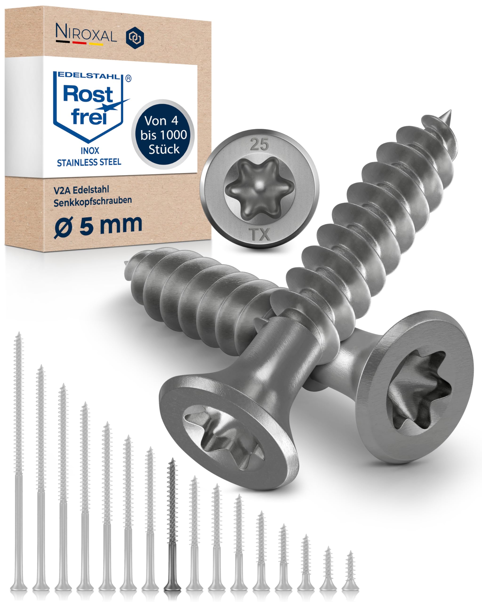 Wood Screws 5x55 mm Stainless Steel 304 Torx Countersunk Head Partial Thread Chipboard Screws Pack of 100 NietFullThings