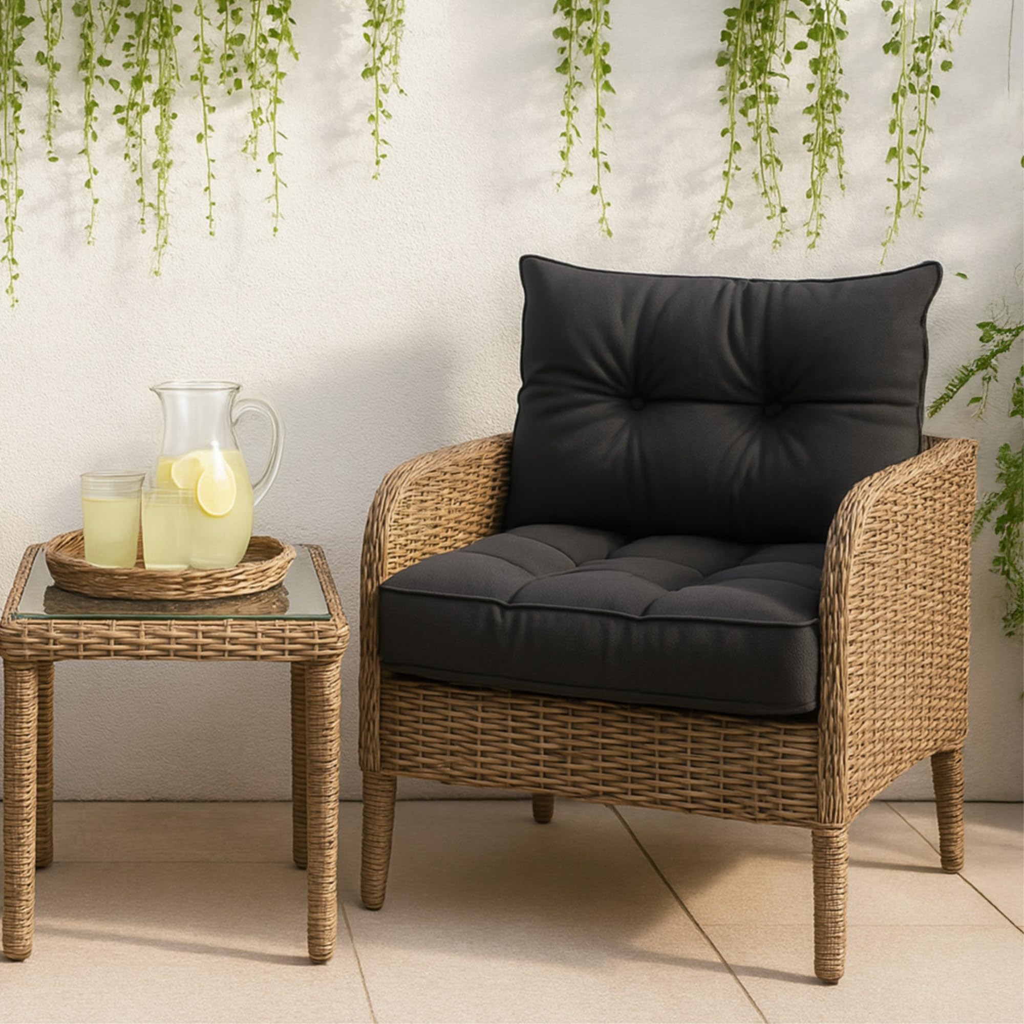Polster für Gartenmöbel Set Sitzpolster 50x50 cm und Rückenkissen 40x50 cm - Lounge Kissen Outdoor Polster Balkon und Gartenmöbel-Kissen Loungekissen Gartenpolster Auflagen für Rattanmöbel 5