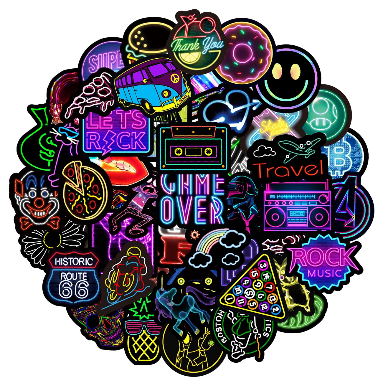 MARSFORCE Neon Stickers, Cool Graffiti Stickers for Teens Adult, Waterproof Vinyl Decals for Laptop Water Bottles Skateboard Bike Car Helmet Travel Luggage Guitar Toy Phones DIY Party [50 PCS]