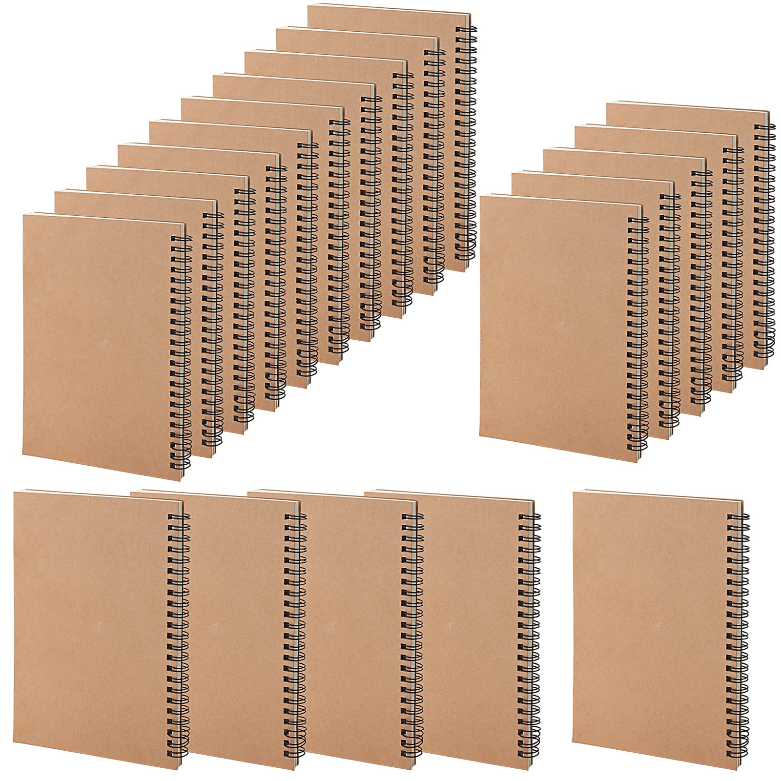 MAHIONG 20 Pack A5 Lined Notebooks Bulk, 120 Pages 60 Sheets Spiral Notepad A5 Kraft Cover Notebooks Bulk Journals, Wirebound Notebooks Bulk for Travel, 14x20cm