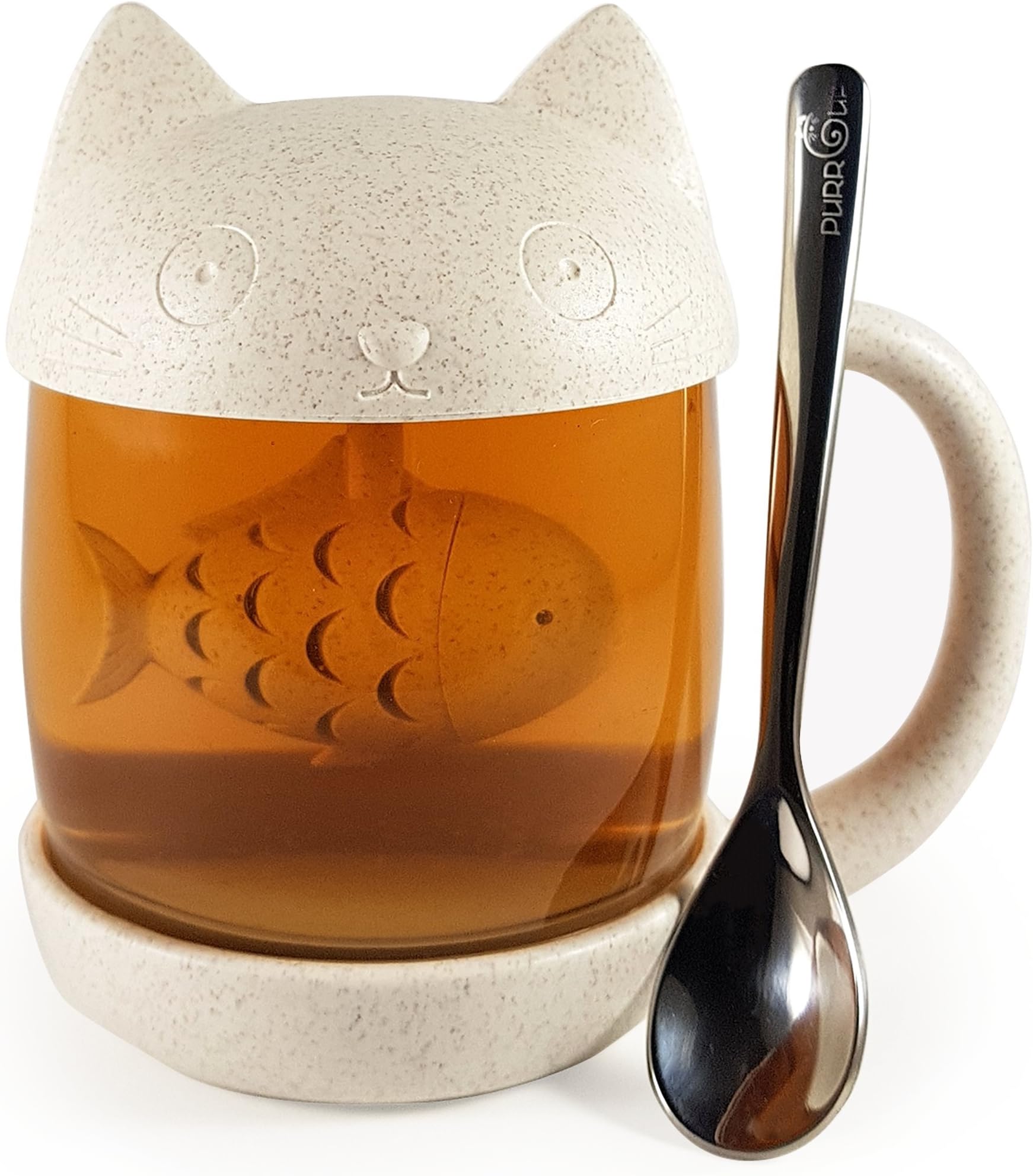 Cat TeaCup with Detachable Fish Infuser Lid TOP Quality Cute Cat Mug & Coffee Spoon! 8.5 OZ/250 ml Heat Resistant Glass Kitty Cup, Loose Leaf Tea Cup Strainer Filter | Cat Lover | Gifts – By PurrCup