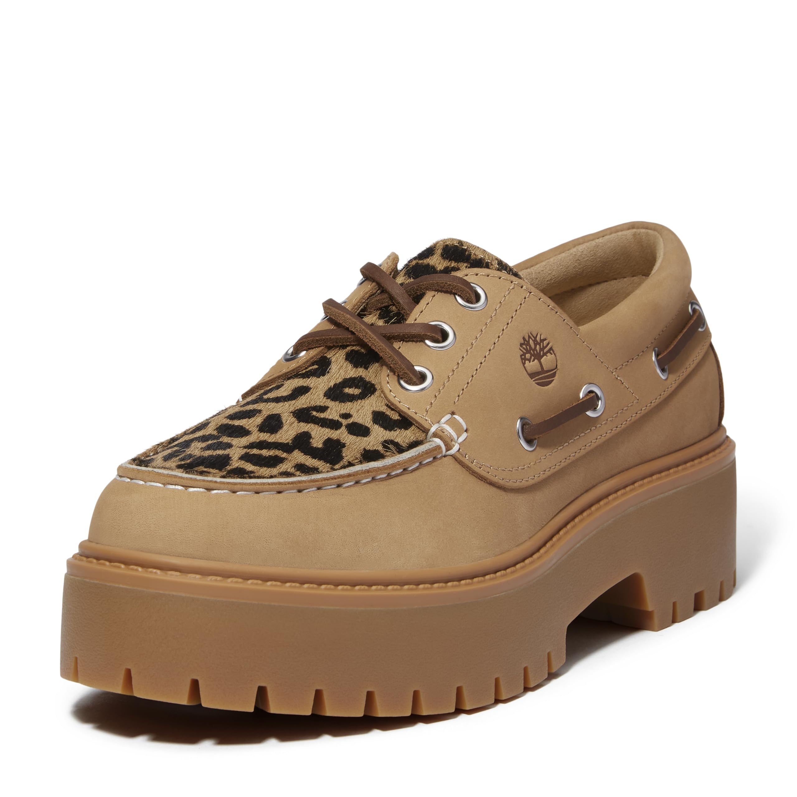 Timberland Women’s Stone Street Platform Boat Shoe, Beige, 6 Medium