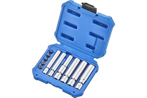 Kauplus 6PCS Swivel Spark & Glow Plug Socket Set, 360 Degree Universal Joint Thin Wall Glow Plug & Spark Plug Removal/Installation Tool Kit-1/4” & 3/8“ Drive, 8-16MM (6pt), 14Mm (12Pt)