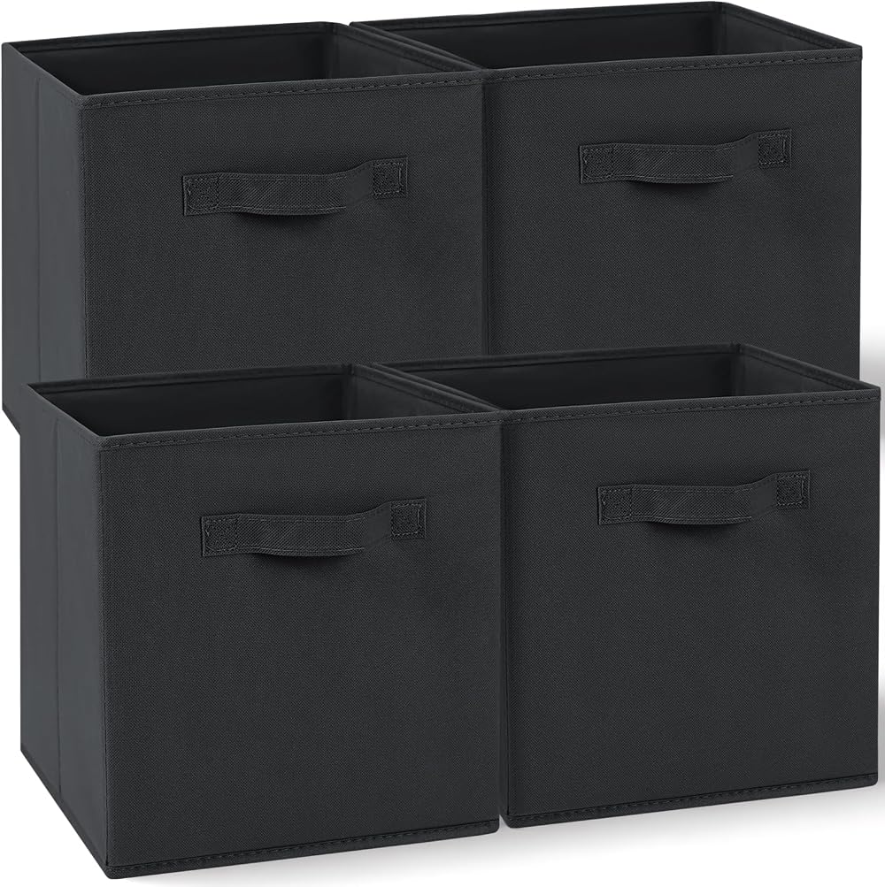 Amazing Tour 4 Pcs Cube Storage Boxes 27x27x27 Foldable Dark Gray