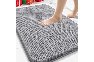 Arotive Bathroom Rugs 30x20, Extra Soft Absorbent Shaggy Chenille Bath Rugs, Machine Washable Rubber Backing Non-Slip Bath Mats for Bathroom Floor Tub and Shower, Home Decor Accessories, Grey