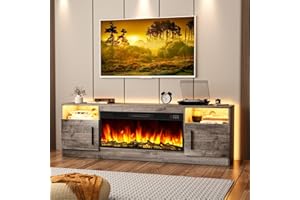 Tavata Fireplace TV Stand Entertainment Center with 36" Fireplace, 70" Wooden TV Stand for TVs Up to 80", Modern TV Consoles for Living Room with High Gloss Storage Cabinet and LED Lights (Grey)