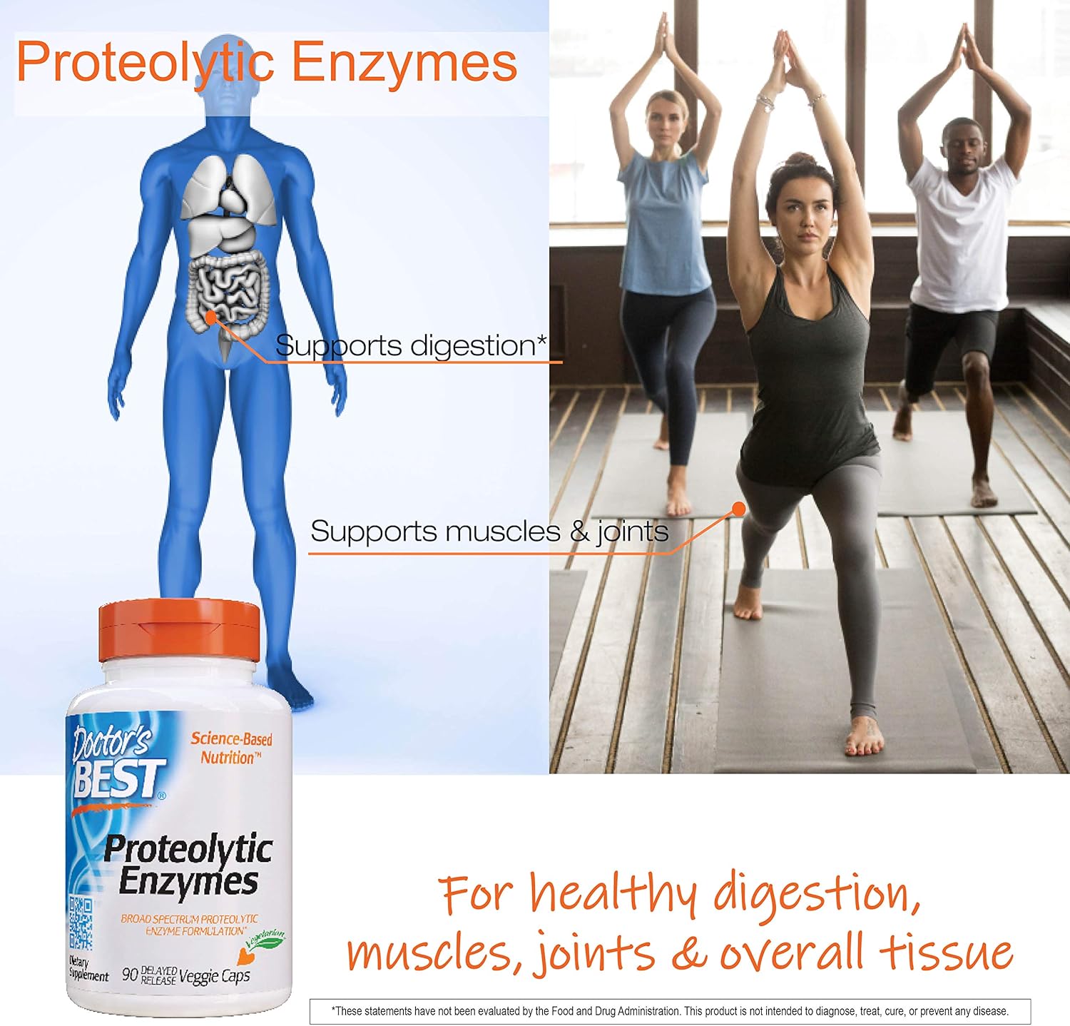 Doctor's Best Proteolytic enzymes, Digestion, Muscle, Joint, Non-GMO, Gluten Free, Vegetarian, 90 Veggie Caps: Health & Personal Care
