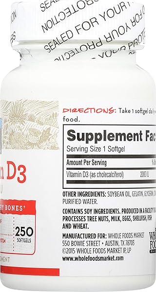 365 EVERYDAY VALUE, VITAMIN D3 2000 IU, 250 CT