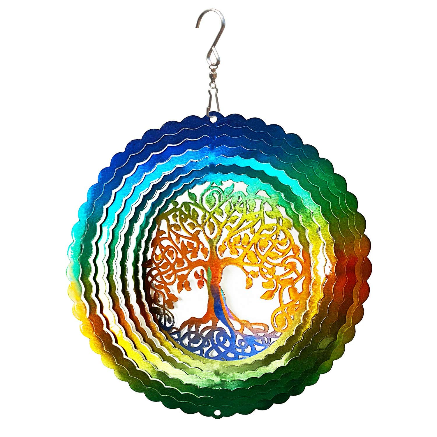 FONMY Stainless Steel Wind Spinner Worth Gift Indoor Outdoor Garden Decoration Crafts Ornaments,6 Inch Multi Color Tree of Life Wind Spinners — image 1