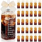 Skylety 36 Pcs Employee Appreciation Gifts Employee Thank You Gift Cups Bulk 13.5 oz Clear Skinny Tumblers with Straws Lids Bows Team Gifts for Coworker(You're Awesome,Beige)