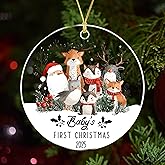 Baby’s First Christmas Ornament 2025, Cute Woodland Animals Acrylic Christmas Ornament, Forest Animal Holiday Keepsake Gift for Baby Girl or Boy Tree Decoration