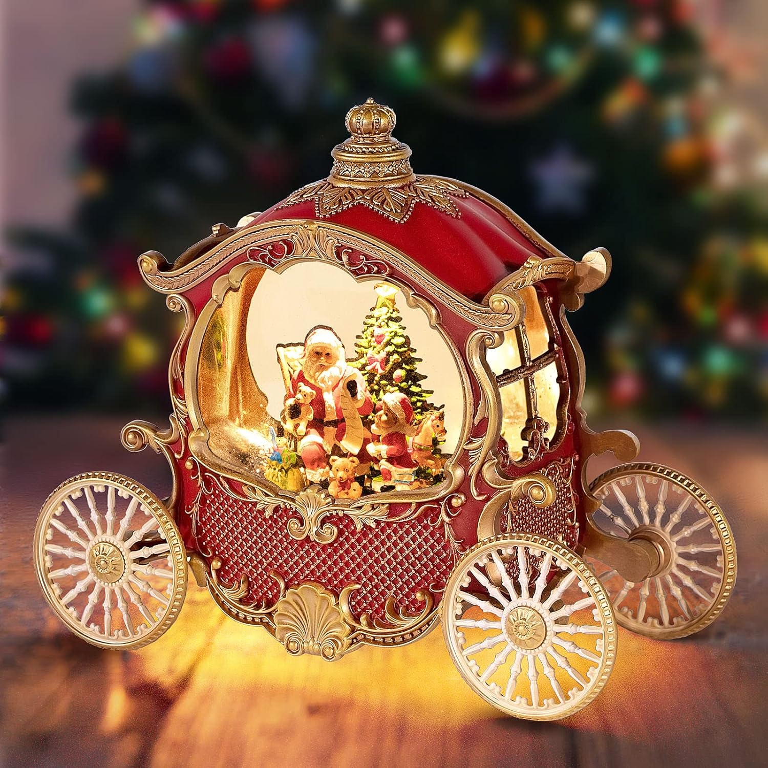 Snow Globes - Christmas Snow Globes,Christmas Carriage Snow Globe with 8 Music & Timer, Battery Or USB Cable Powered Operated Glittering for Christmas Table Centerpiece Decoration.Gift- Santa,Christmas Tree
