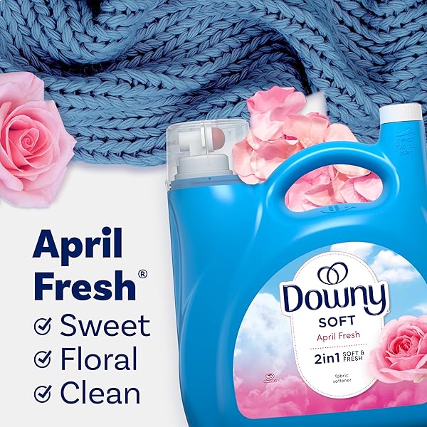 DOWNY SOFT, 2 IN 1 SOFT AND FRESH LIQUID FABRIC SOFTENER, APRIL FRESH, 140 FL OZ, 190 LOADS, FABRIC CONDITIONER LIQUID PROVIDES SOFTNESS AND FRESHNESS FOR FABRICS