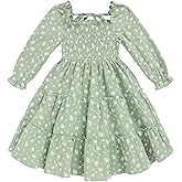 Toddler Girl Dress Long Sleeve Baby Floral Smocked Square Neck Playwear Dress | Spring Fall Casual Dresses 1-6Y
