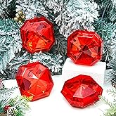 Syhood 4 Pack 5.1 Inch Jewel Ornament Acrylic Red Jewel Ornaments for Christmas Tree Glitter Christmas Tree Hanging Decorations Gemstones for Xmas Wedding Holiday Party Decor(Square)