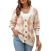 ZAFUL Women's Cardigan Sweaters Argyle Plaid Long Sleeve Button Down Preppy Oversized Chunky Knit Outerwear