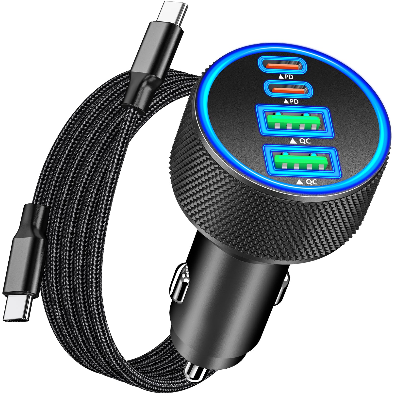 Photo 1 of [Apple MFi Certified] iPhone 17 Car Charger Fast Charging, KYOHAYA 4-Port 90W USB-C&USB-A Power Cigarette Lighter PD/QC USB-C Car Charger + Type-C Braided Cord for iPhone 17/17 Pro/16/15/Galaxy/Pixel