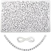 TOAOB 1000pcs Round Letter Beads 4x7mm Acrylic Alphabet Beads A to Z Silver Letter Craft Beads with Elastic String for DIY Jewelry Making Bracelets Necklaces Keychains