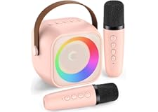 Karaoke Machine for Kids Adults, Mini Portable Bluetooth Karaoke Speaker with 2 Wireless Microphone and Lights, Birthday Gift