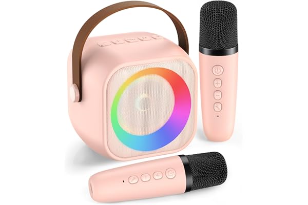 Karaoke Machine for Kids Adults, Mini Portable Bluetooth Karaoke Speaker with 2 Wireless Microphone and Lights, Birthday Gifts for Girls Ages 4, 5, 6, 7, 8, 9, 10, 12+ Family Home Party