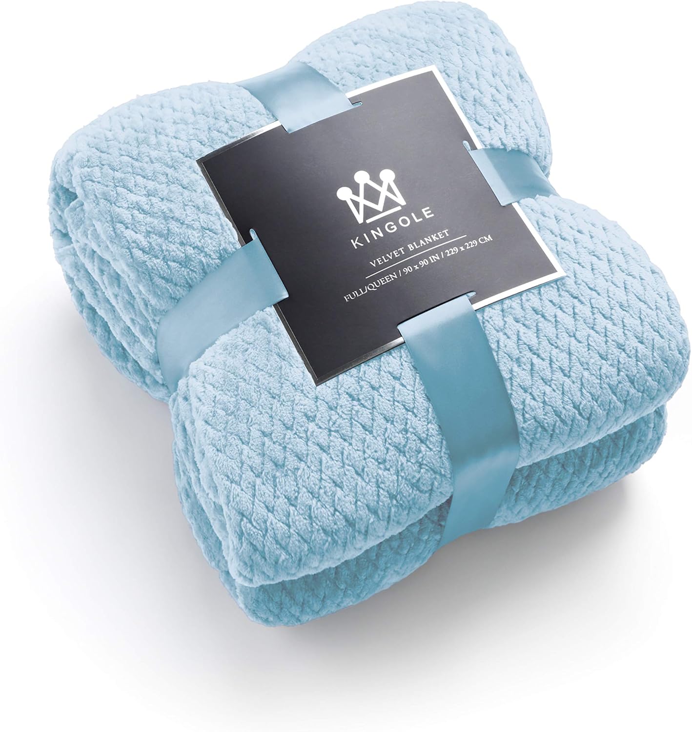 Kingole Flannel Fleece Luxury Throw Blanket, Jacquard Weave Pattern Cozy Couch/Bed Super Soft and Warm Plush Microfiber 350GSM (Light Blue, King(108"x90")): Kitchen & Dining