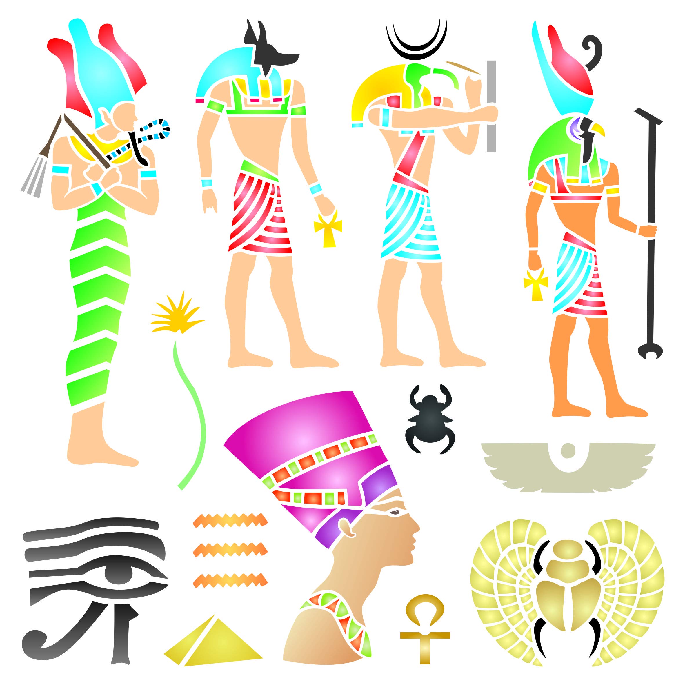 Egyptian Stencil, 16.5 x 16.5 cm (S) - Classic Egypt Symbol Hyroglyphics Stencils