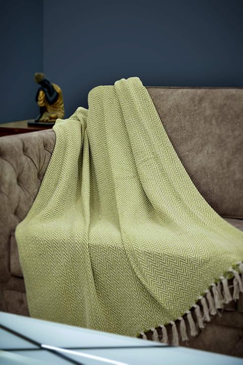 Amazon Com Cotton Throw Blanket Green Beige Chevron Patterned Sofa Bed Couch Blankets With Fringe Sage Chartreuse Warm Lightweight Decorative Living Room Home Decor Farmhouse Picnic Beach Camping Kitchen Dining